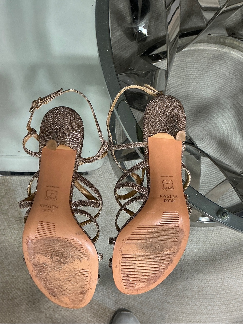 Stuart Weitzman Rose Gold Crystal Strappy Heels - Picture 2 of 3